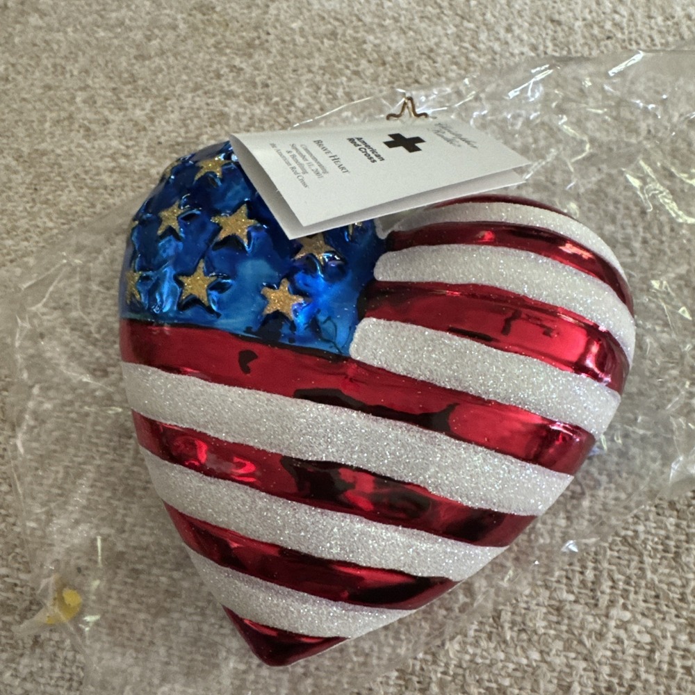 Christopher Radko Brave Heart Ornament 2001 9/11 American Red Cross w Tag 5"
